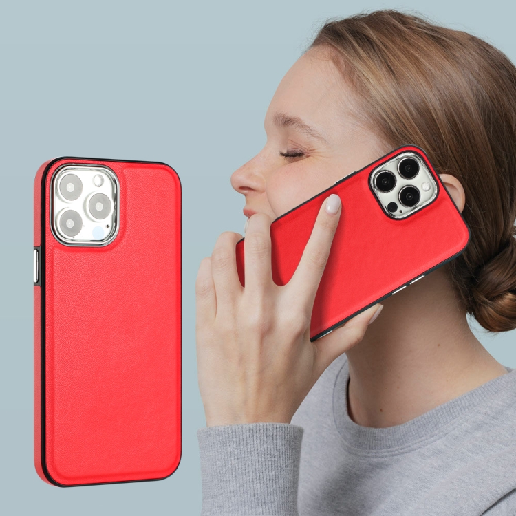  iPhone 15 Pro Skal Läderbelagt Röd