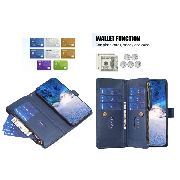  iPhone 15 Pro Fodral 9-Kort Multifunktionell Blå