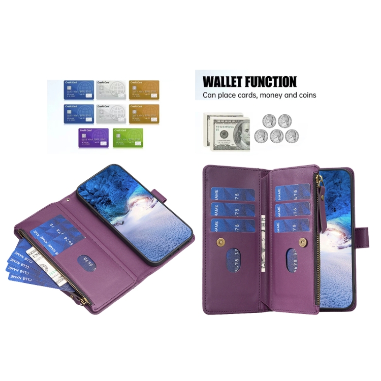  iPhone 15 Pro Fodral 9-Kort Multifunktionell Mörk Lila