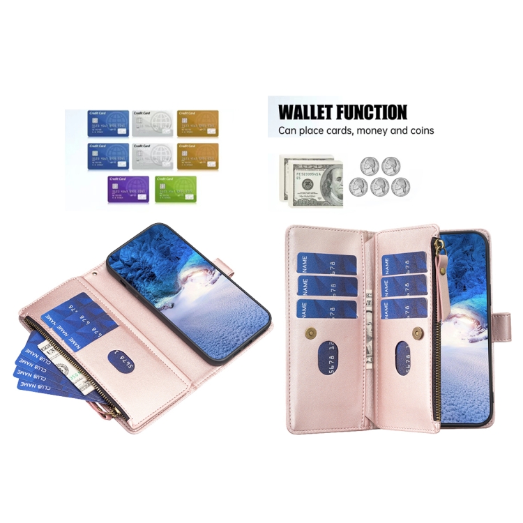  iPhone 15 Pro Fodral 9-Kort Multifunktionell Roséguld