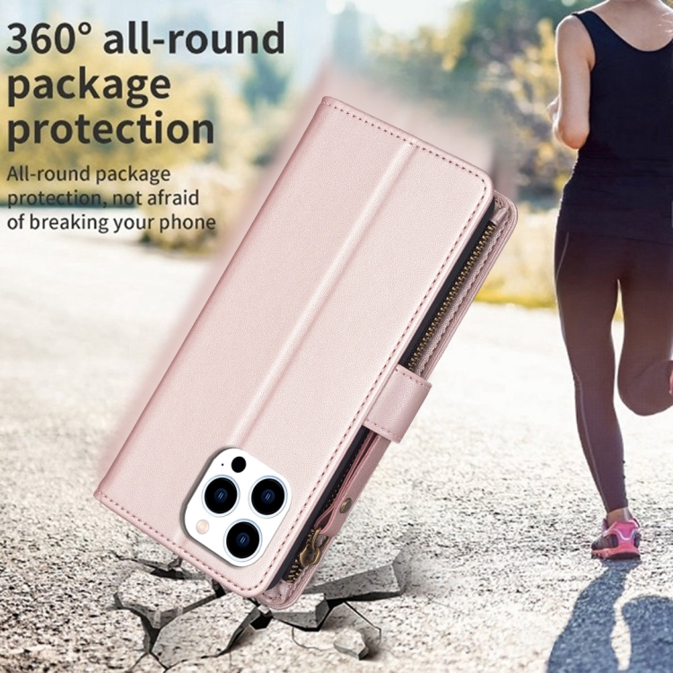  iPhone 15 Pro Fodral 9-Kort Multifunktionell Roséguld