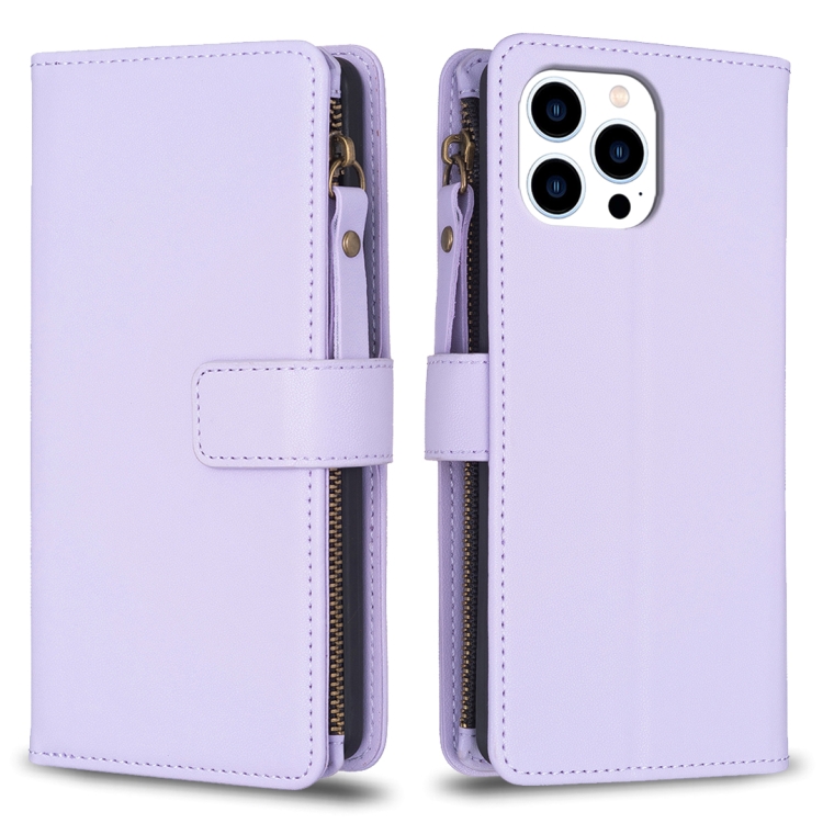  iPhone 15 Pro Fodral 9-Kort Multifunktionell Ljus Lila