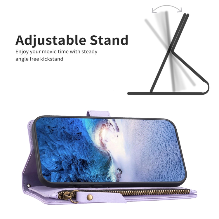  iPhone 15 Pro Fodral 9-Kort Multifunktionell Ljus Lila