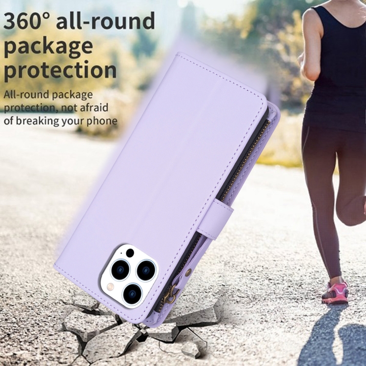  iPhone 15 Pro Fodral 9-Kort Multifunktionell Ljus Lila