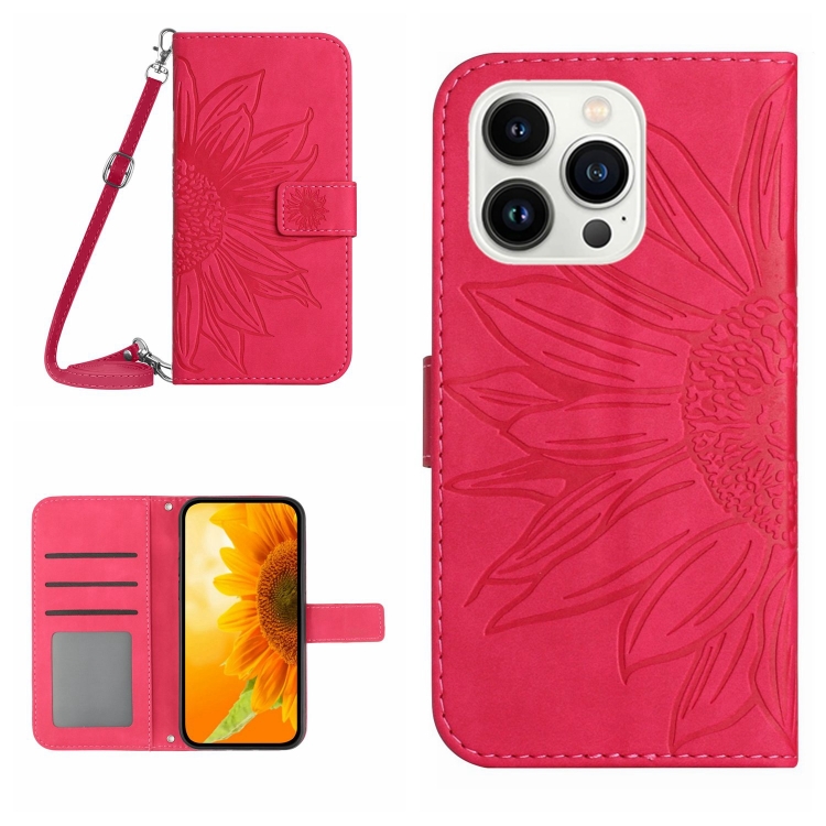 iPhone 15 Pro Fodral Solros Tryck Rosaröd