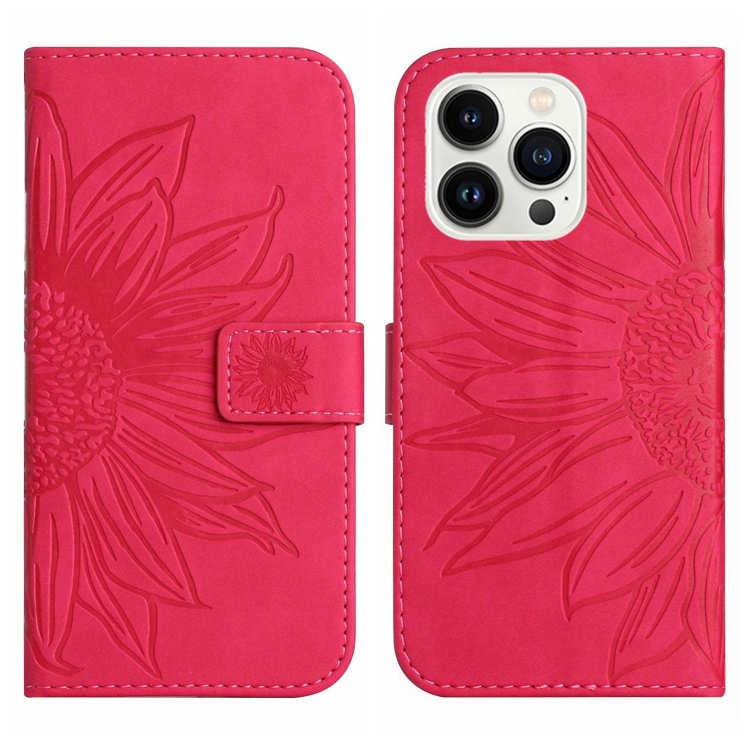  iPhone 15 Pro Fodral Solros Tryck Rosaröd