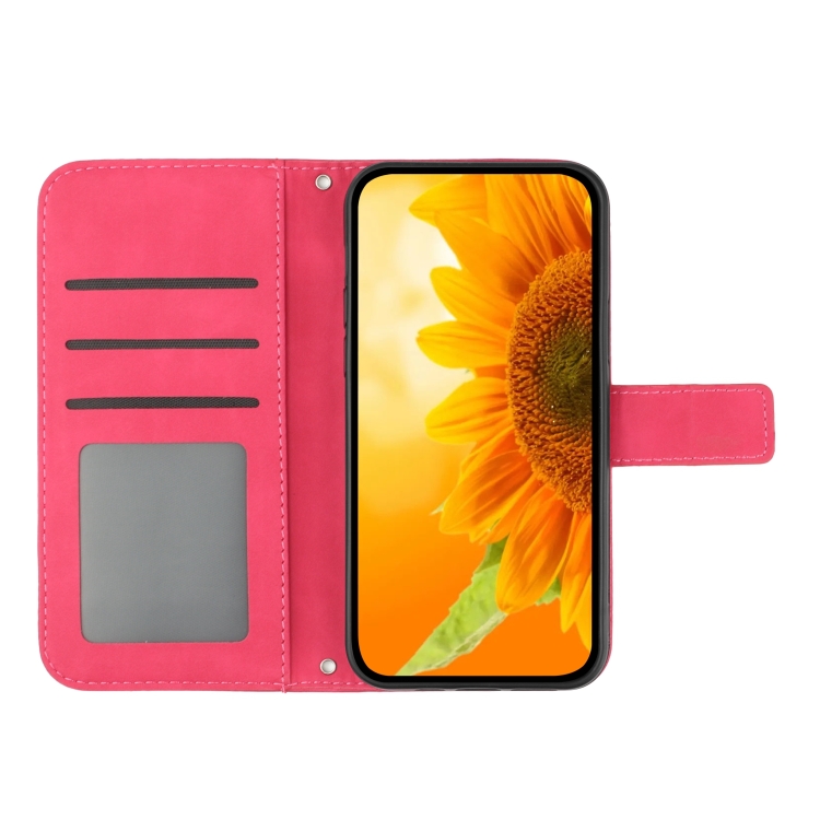  iPhone 15 Pro Fodral Solros Tryck Rosaröd