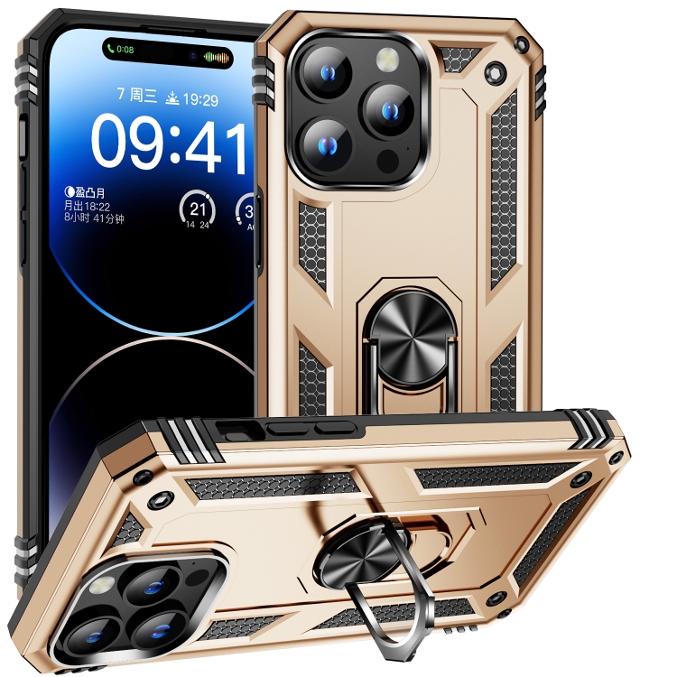  iPhone 15 Pro Skal Hybrid Armor Ring Guld