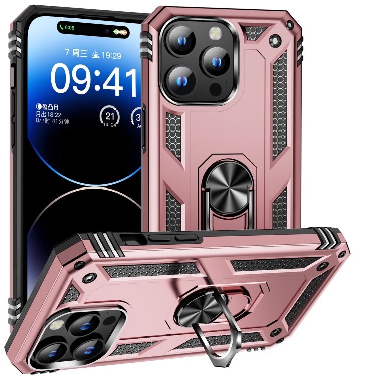  iPhone 15 Pro Skal Hybrid Armor Ring Roséguld