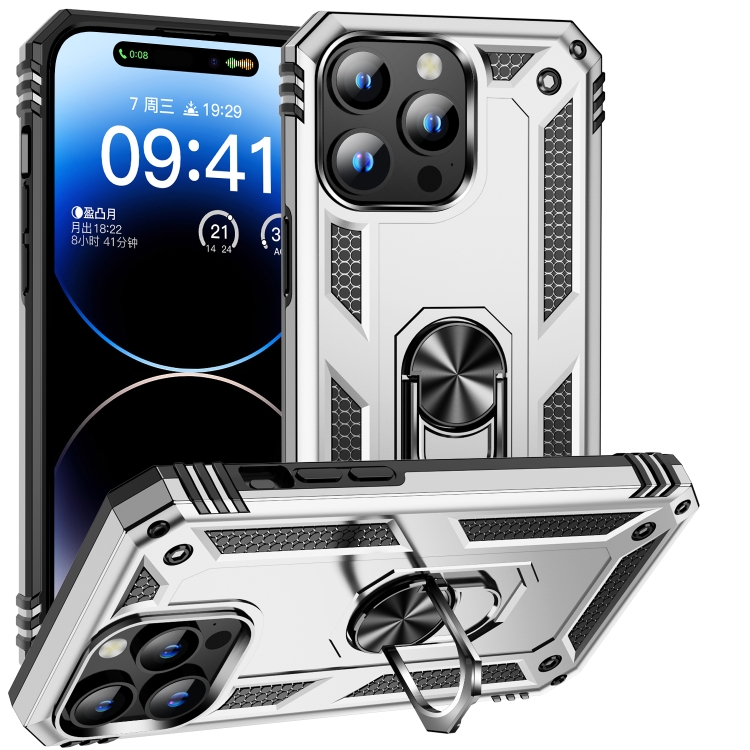  iPhone 15 Pro Skal Hybrid Armor Ring Silver