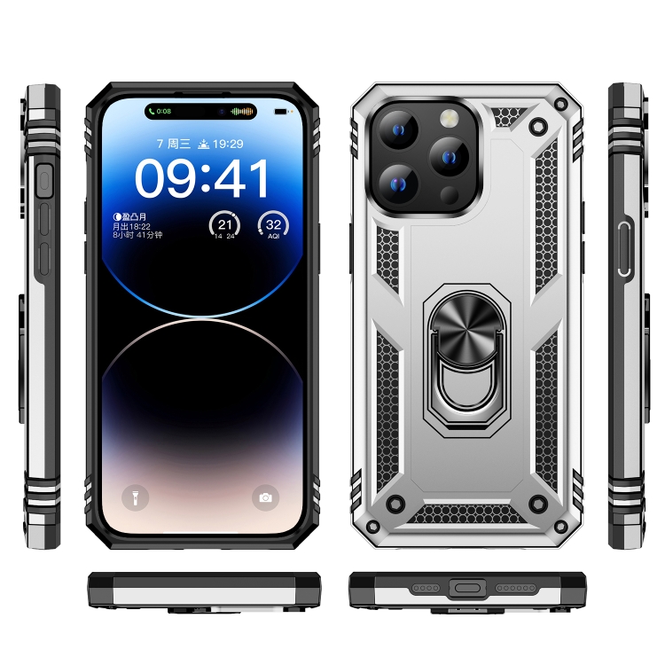 iPhone 15 Pro Skal Hybrid Armor Ring Silver