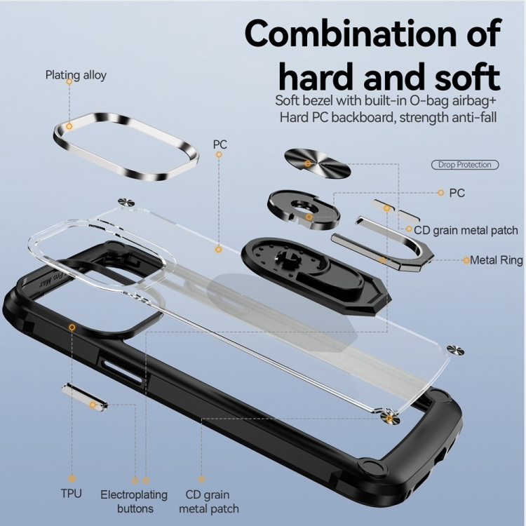  iPhone 15 Pro Skal Shockproof Armor Ring Svart