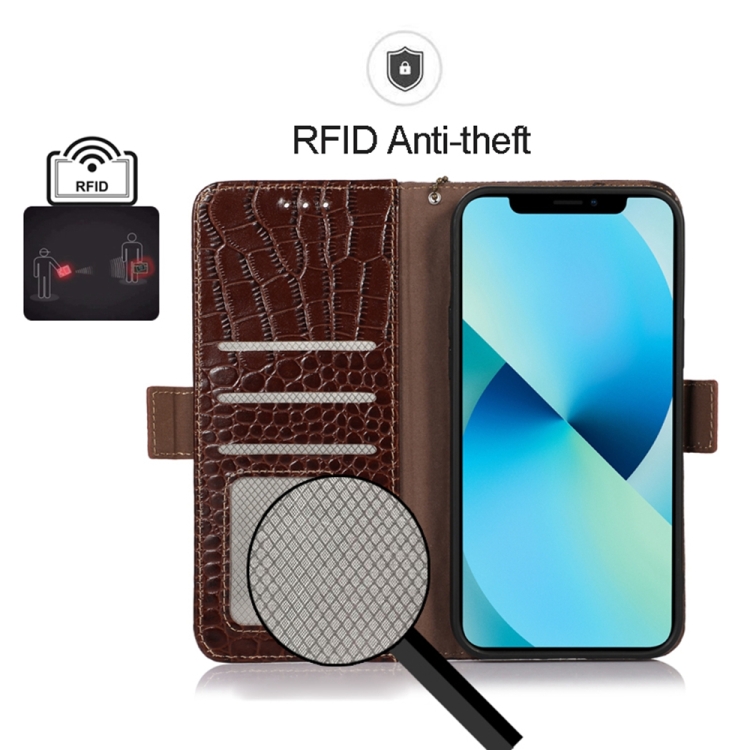  iPhone 15 Pro Fodral Läder Krokodil Textur Brun