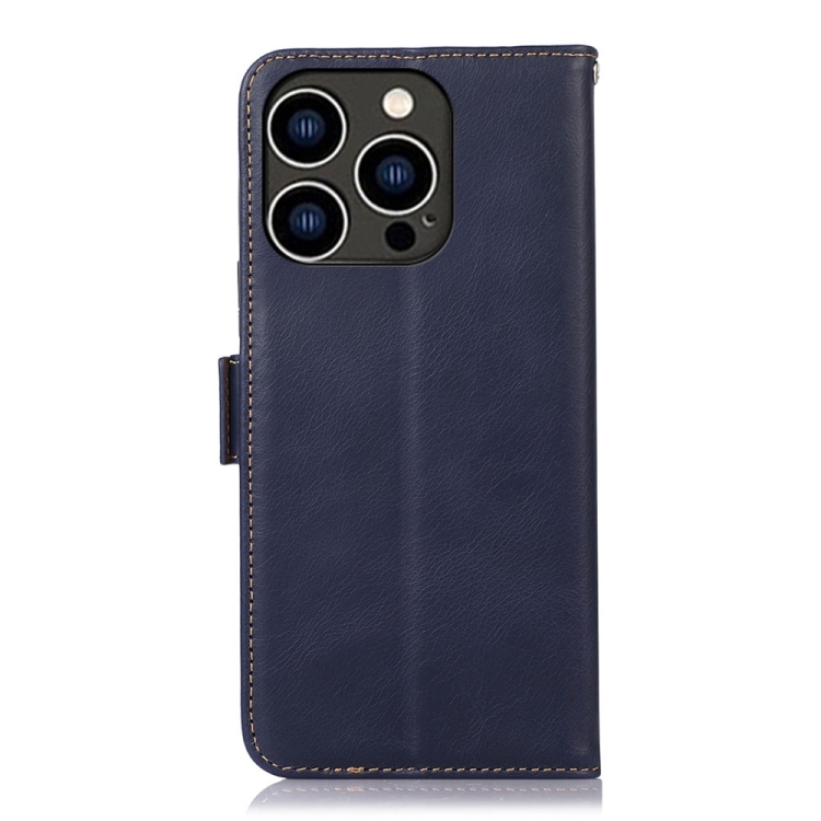  iPhone 15 Pro Fodral Äkta Läder Crazy Horse Blå