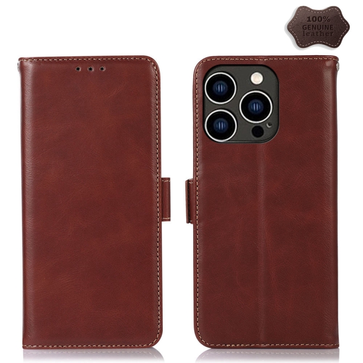 iPhone 15 Pro Fodral Äkta Läder Crazy Horse Brun