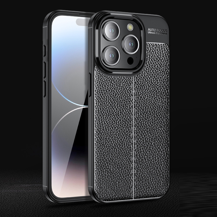  iPhone 15 Pro Skal Litchi Textur Svart