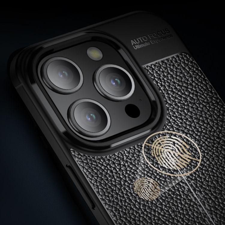  iPhone 15 Pro Skal Litchi Textur Blå