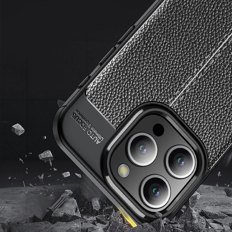  iPhone 15 Pro Skal Litchi Textur Blå