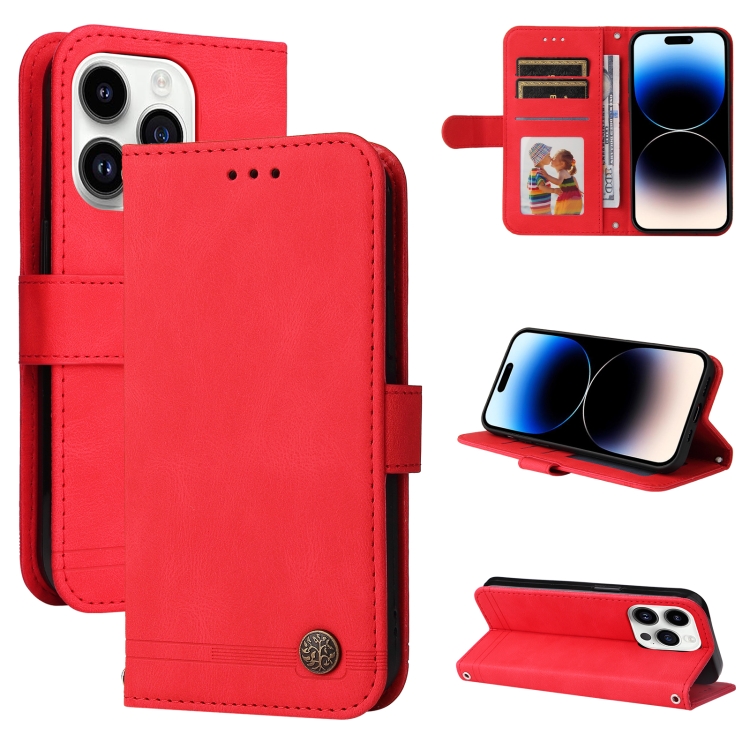  iPhone 15 Pro Fodral Skin Feel Läder Röd