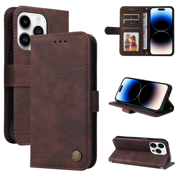  iPhone 15 Pro Fodral Skin Feel Läder Brun