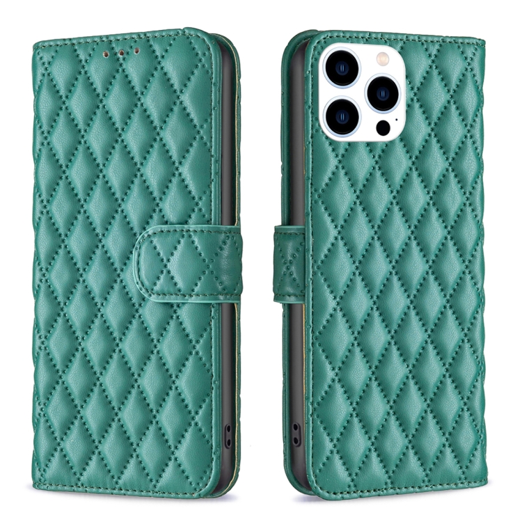  iPhone 15 Pro Fodral Diamond Läder Grön