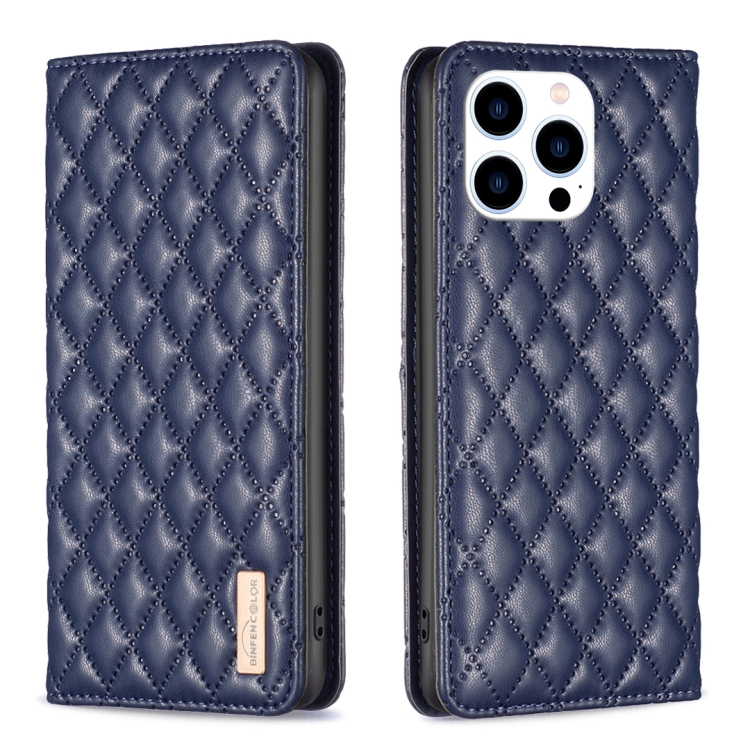 BINFEN BINFEN iPhone 15 Pro Fodral Diamond Flip Läder Blå