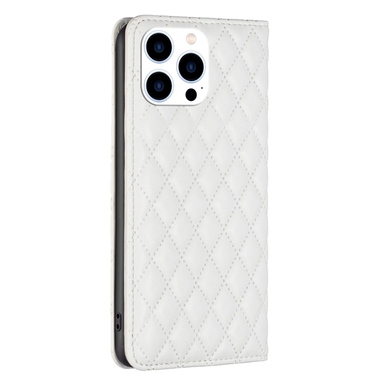 BINFEN BINFEN iPhone 15 Pro Fodral Diamond Flip Läder Vit