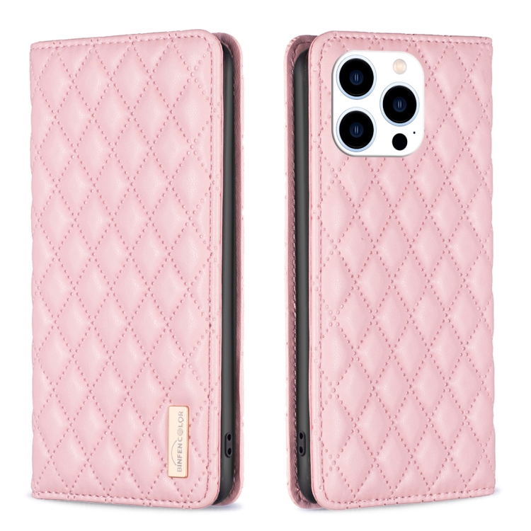 BINFEN BINFEN iPhone 15 Pro Fodral Diamond Flip Läder Rosa