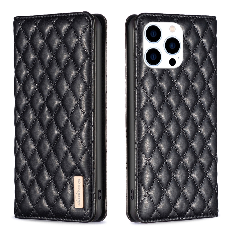 BINFEN BINFEN iPhone 15 Pro Fodral Diamond Flip Läder Svart