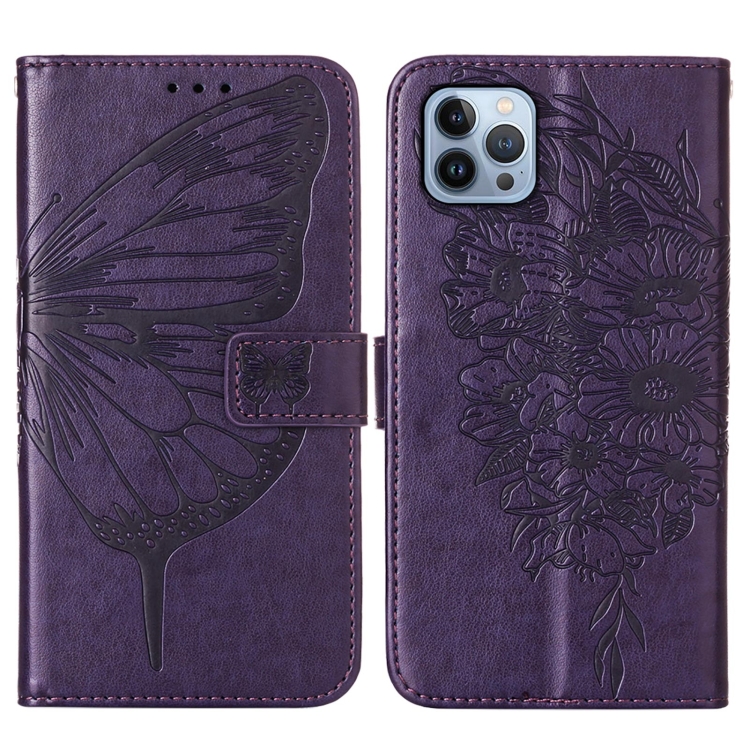  iPhone 15 Pro Fodral Med Fjäril Tryck Mörk Lila