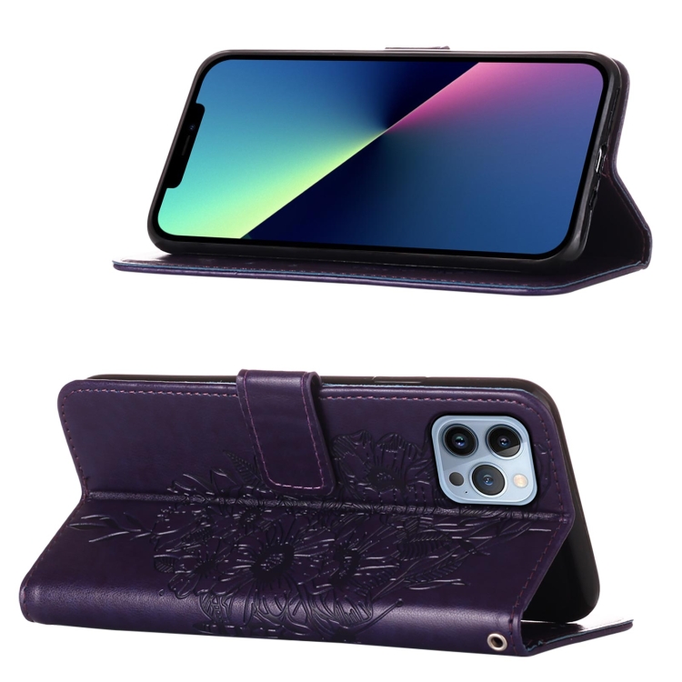  iPhone 15 Pro Fodral Med Fjäril Tryck Mörk Lila