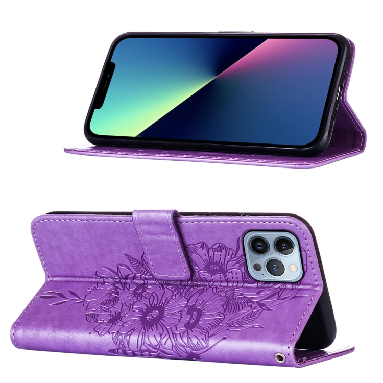  iPhone 15 Pro Fodral Med Fjäril Tryck Lila