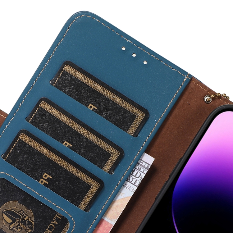  iPhone 15 Pro Fodral RFID Äkta Läder Blå
