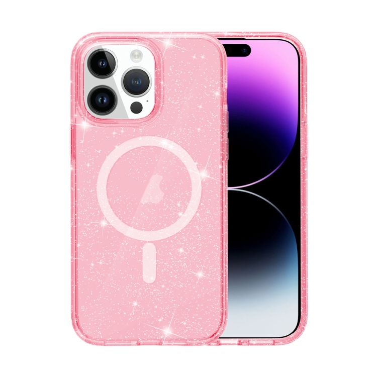  iPhone 15 Pro Skal MagSafe Glitter Hybrid Rosa