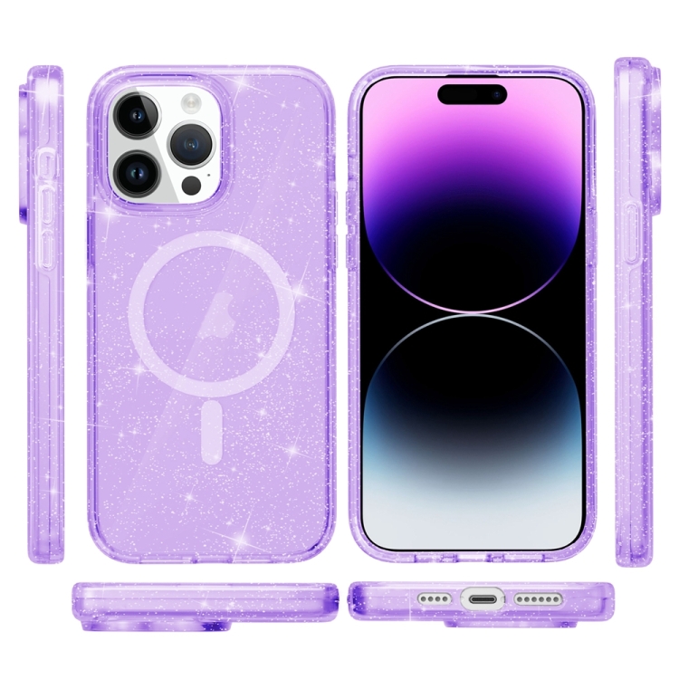  iPhone 15 Pro Skal MagSafe Glitter Hybrid Lila
