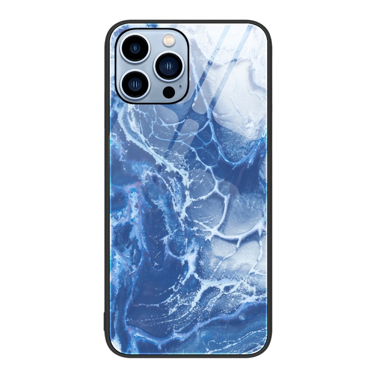  iPhone 15 Pro Skal Marmor Härdat Glas Blue Ocean