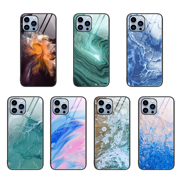  iPhone 15 Pro Skal Marmor Härdat Glas Beach