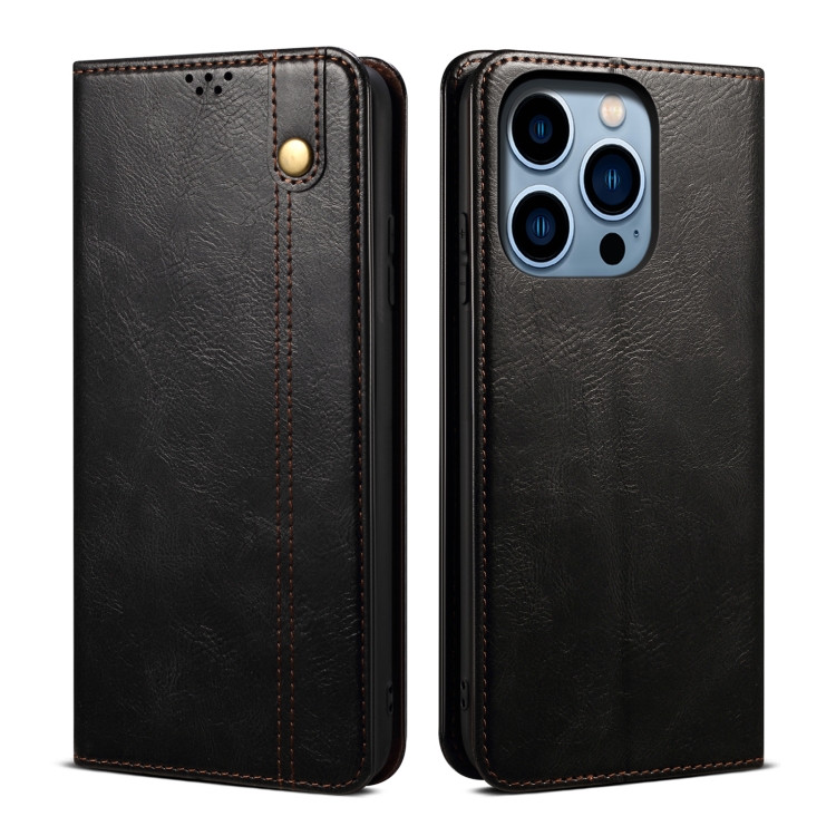 iPhone 15 Pro Fodral Oil Wax Läder Svart