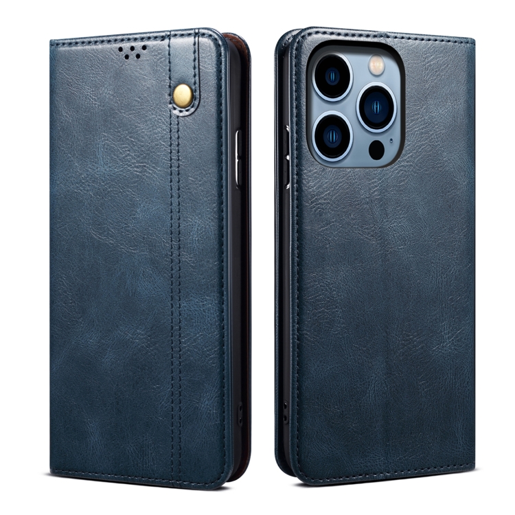  iPhone 15 Pro Fodral Oil Wax Läder Blå
