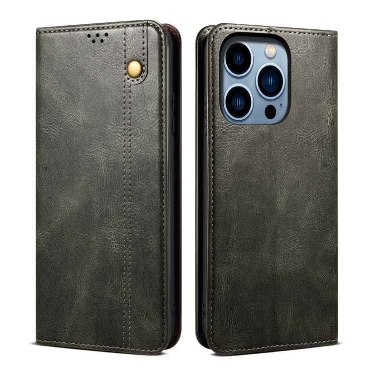  iPhone 15 Pro Fodral Oil Wax Läder Grön