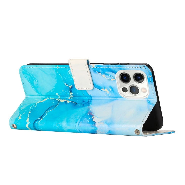  iPhone 15 Pro Fodral Marmor Läder Blå/Grön