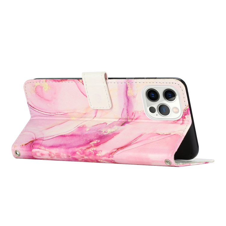  iPhone 15 Pro Fodral Marmor Läder Roséguld