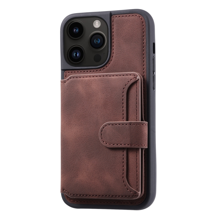  iPhone 15 Pro Skal RFID Med Plånboksfunktion Brun