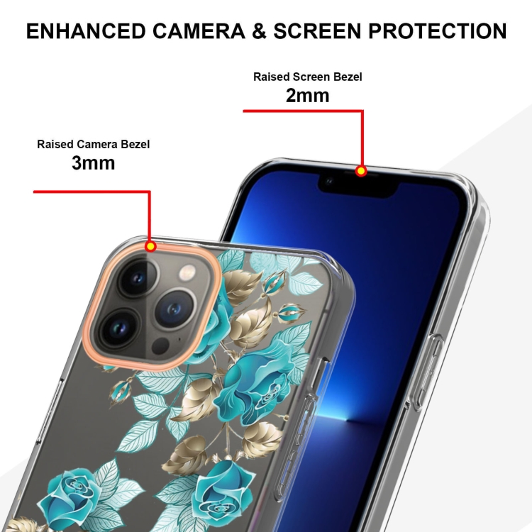  iPhone 15 Pro Skal Med Tryck Blåa Rosor
