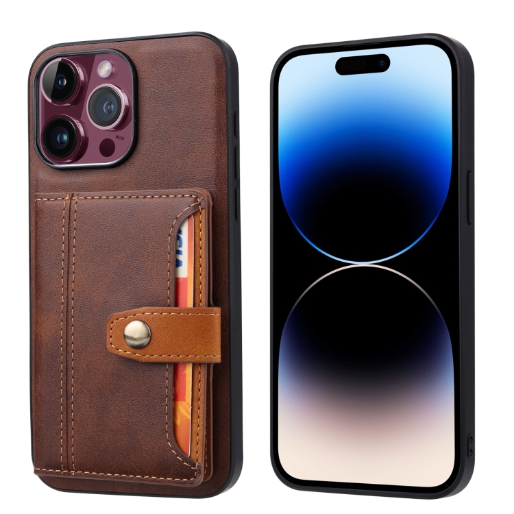  iPhone 15 Pro Skal Läder Med Plånboksfunktion Brun
