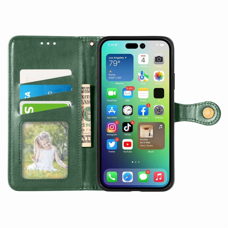  iPhone 15 Pro Fodral Solid Med Magnetisk Mässing Grön