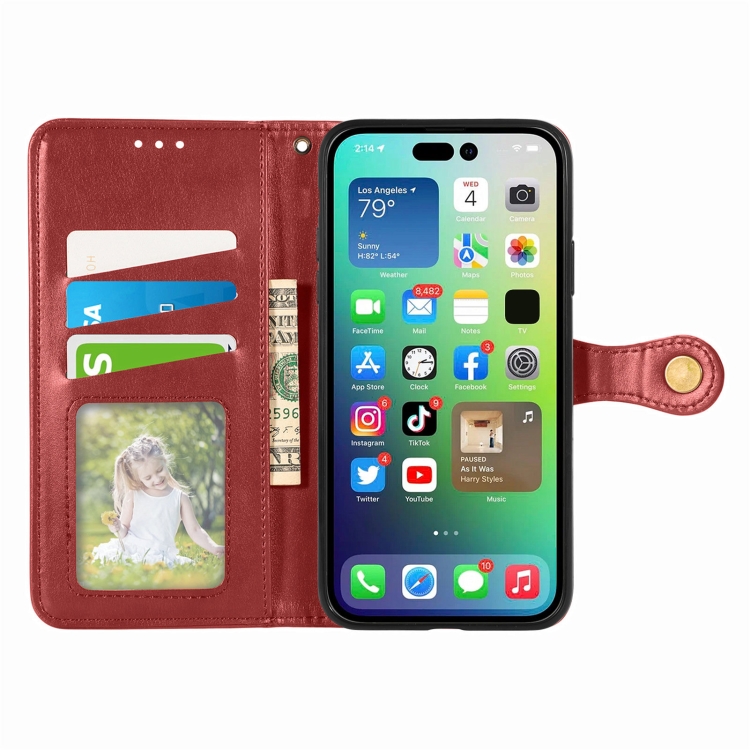  iPhone 15 Pro Fodral Solid Med Magnetisk Mässing Röd