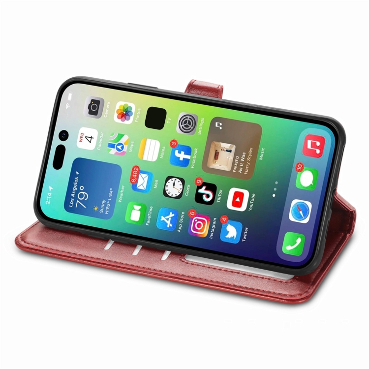  iPhone 15 Pro Fodral Solid Med Magnetisk Mässing Röd
