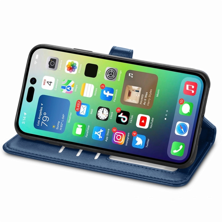  iPhone 15 Pro Fodral Solid Med Magnetisk Mässing Blå