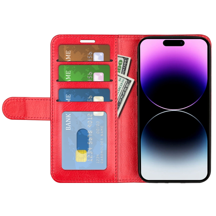  iPhone 15 Pro Plånboksfodral Läder Röd